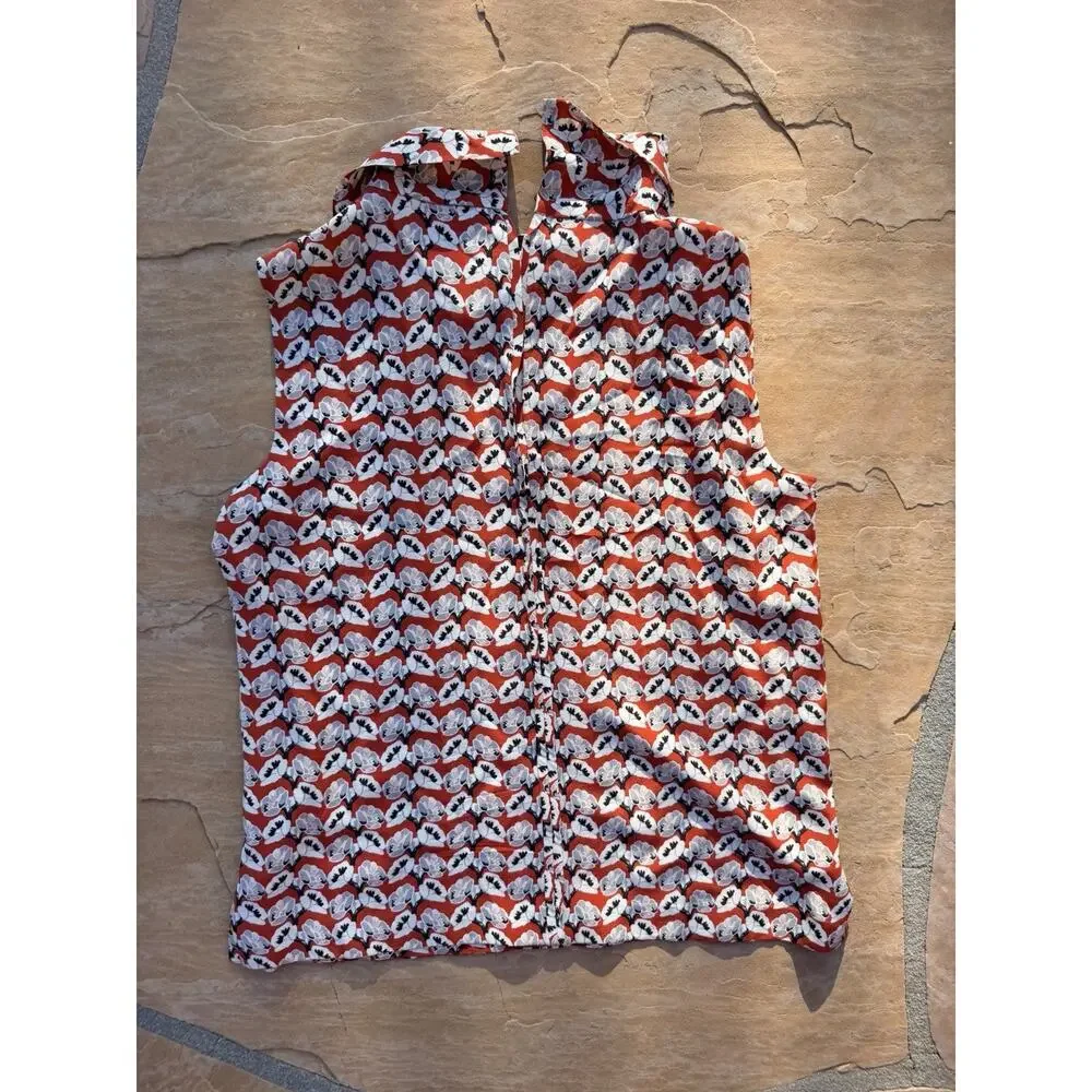 Tory Burch 100% Silk Blouse – Size 6 – Red, White & Black Print RG